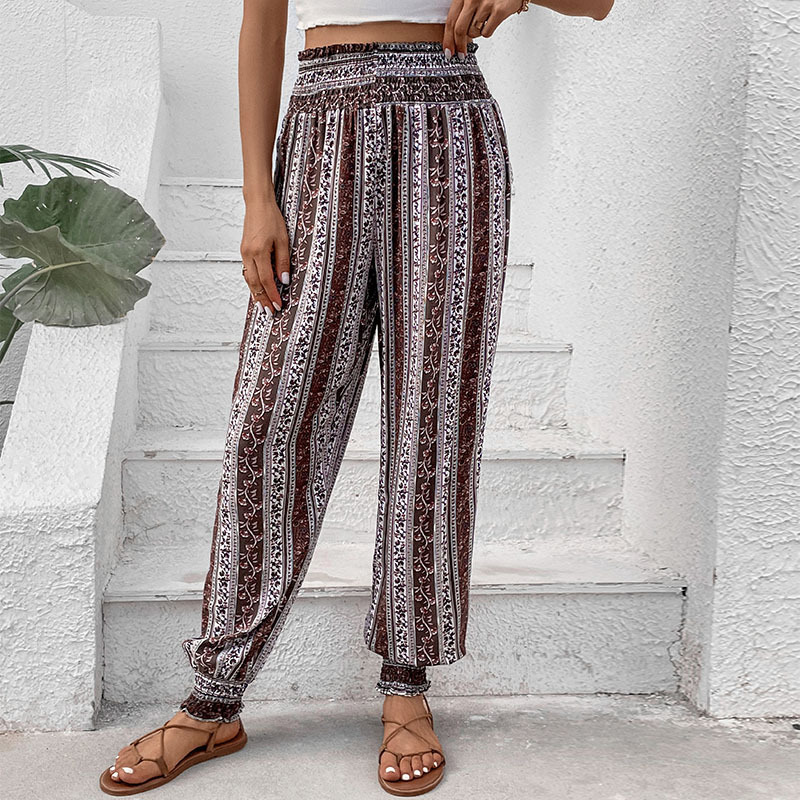 Tiktok loose trousers summer new an ethnic groups capture high waist printing pants
