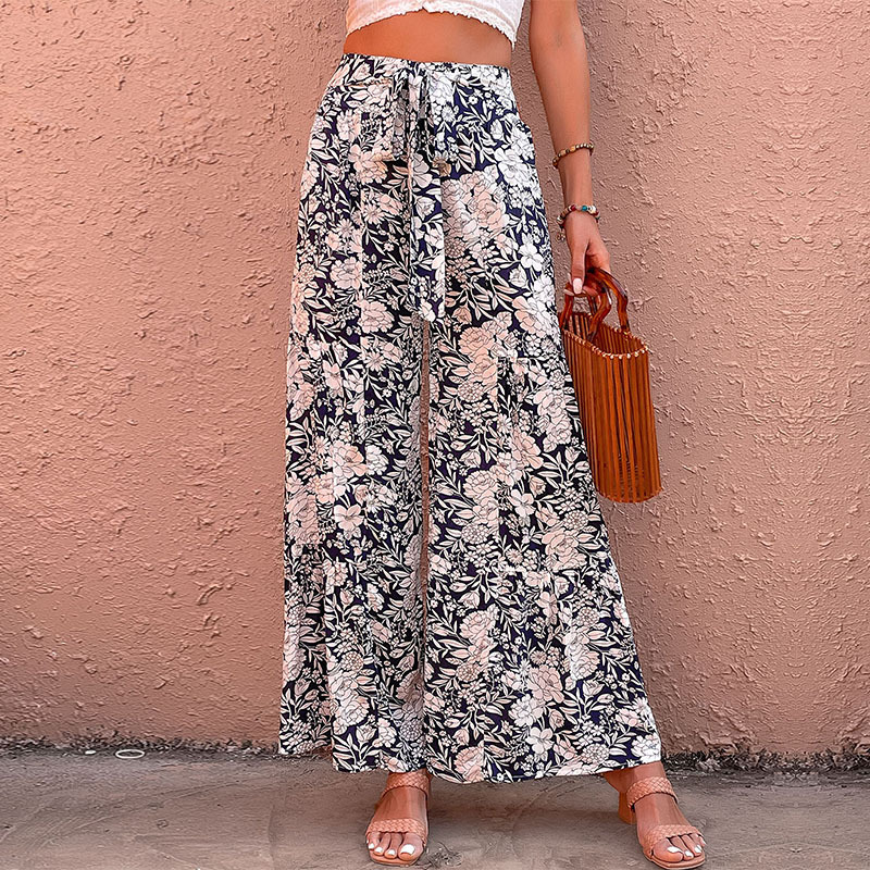 Strict selection of independent station summer new an fashion pants printed high -waist micro -pants