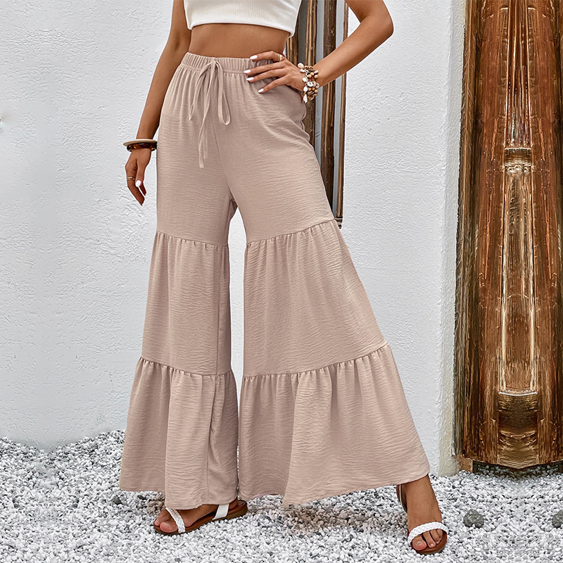 Independent station summer new an casual loose pants high -waist stitching flared pants women