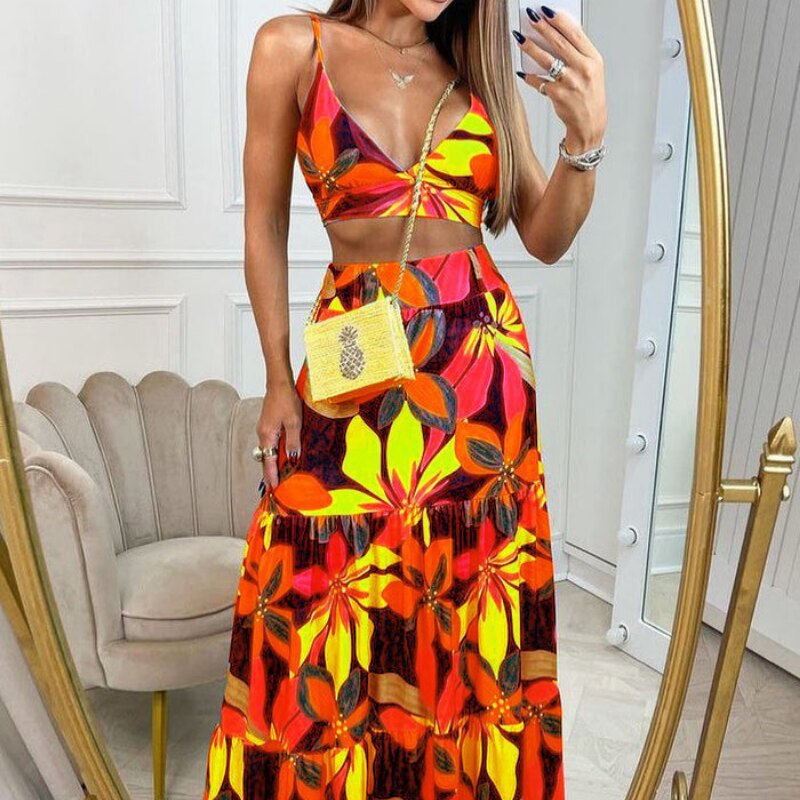 SpeedSmocks New an Women's Summer Fashion sexy sexy printed slim skirt Two -piece set 661