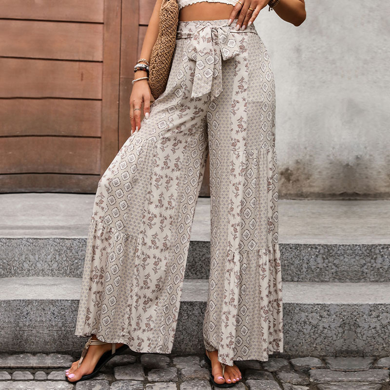 the United States in summer hot sale high -waisted legged pants to capture national style casual wide -leg trousers