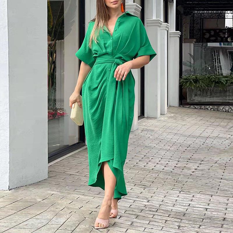 Summer new an women's elegant mid -long long skirt fashion shirt dress