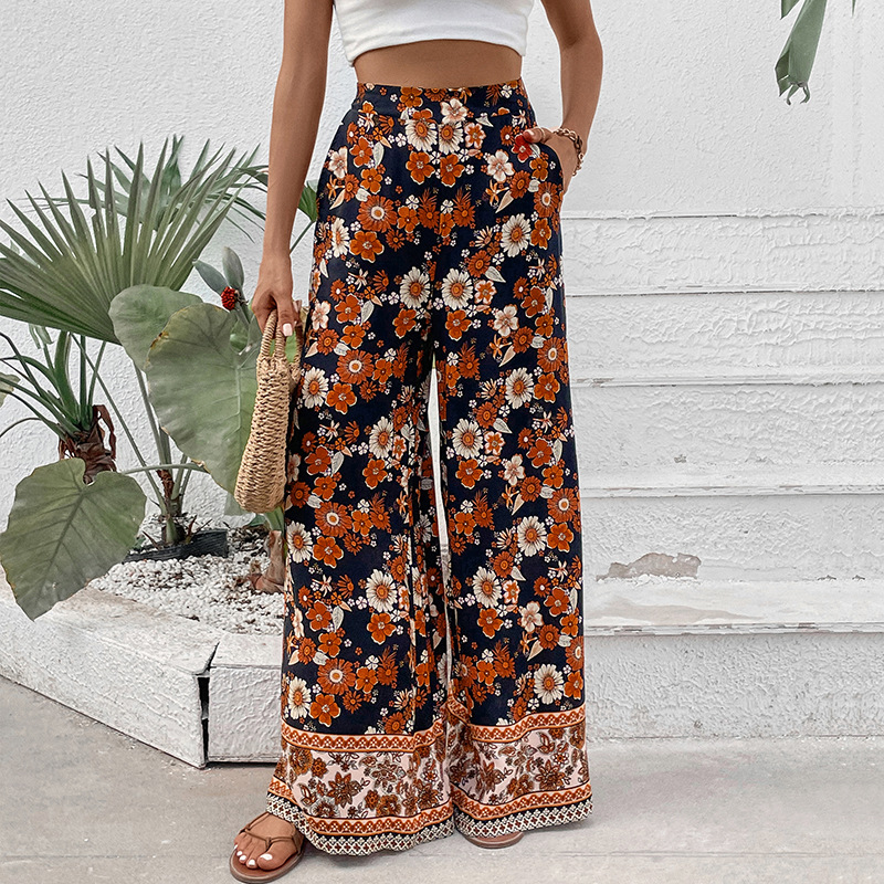 Independent Station Pants New Summer women's an fashion print wide -leg pants