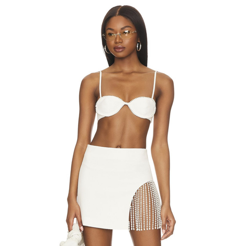 The new bage skirt set Speed ​​on the explosion of an sexy pearls, Soviet Super Short Set