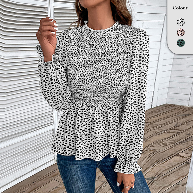 an explosion women's clothing ruffled shirt wave dot printing new commute wind to capture shirts