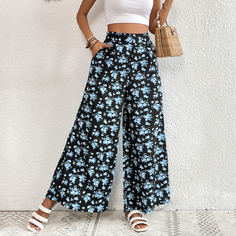 Independent station an pants new product printed big horn wide -leg pants hanging feeling summer