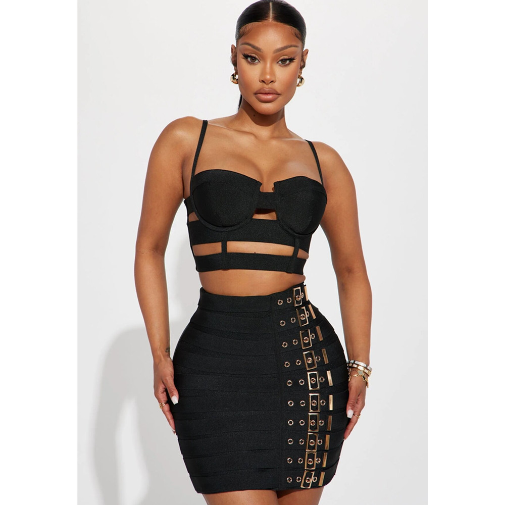 New product explosion punk bage skirt set an sexy suspenders half -body skirt nightclub suits