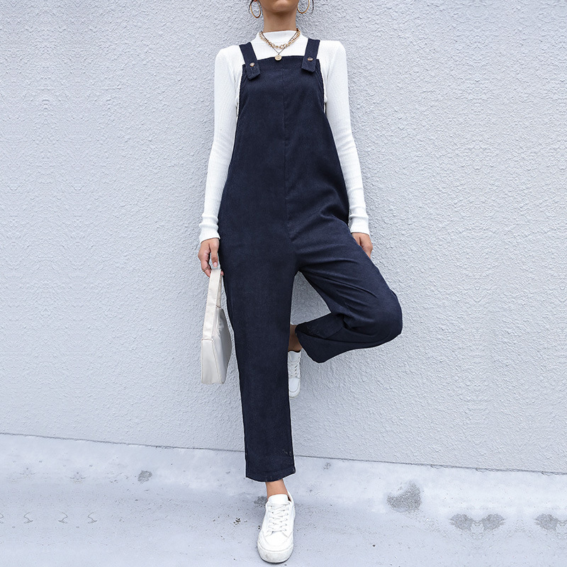 Independent Station Autumn New Product Warm Light Cordon Pants Loose Pure Color Nine -point Back Tibbing Pants