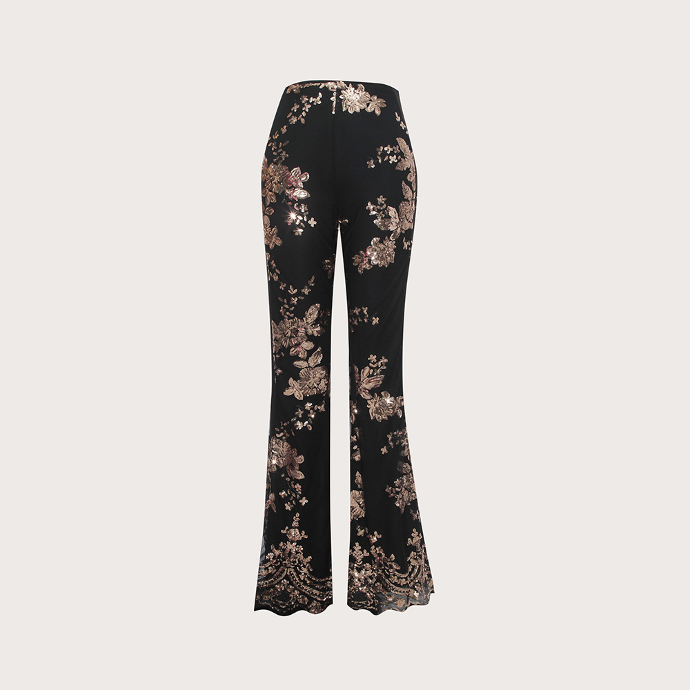 explosion private server lady piece embroidered slim slim trousers temperament flared pants